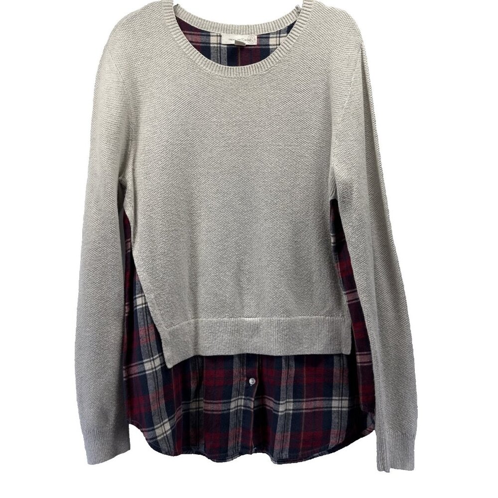 Treasure & Bond Women's Sweater Shirt Large Ivory Red Plaid Cashmere Blend Artsy